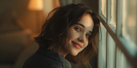 Lächelnde junge Frau in der Stadt