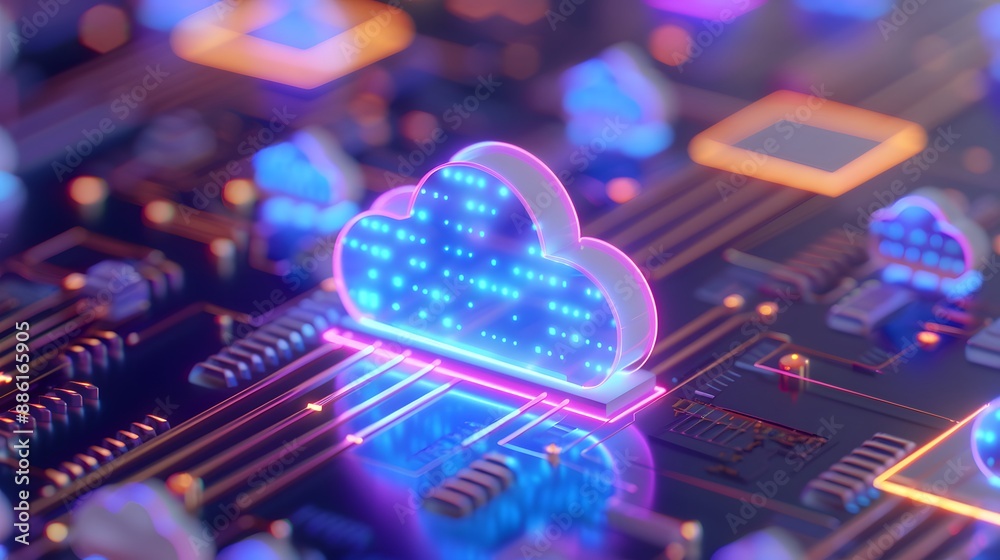 Poster abstract concept of cloud computing technology and data storage, digital integration, network soluti