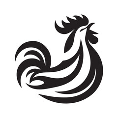Minimalist rooster logo on a white background