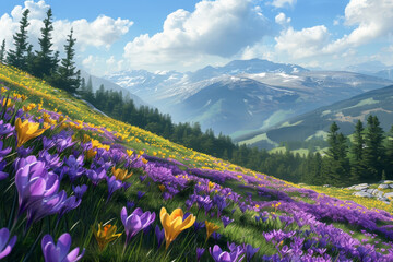 Obraz premium A beautiful field of flowers with a mountain in the background