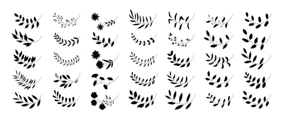 Collection of botanical silhouette elements vector. Set of tropical plants, eucalyptus leaves, ginkgo leaf, wildflower. Hand drawn of botanical for decor, website, graphic, decorative.
