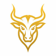 Golden Bull head logo icon vector line art illustration  design