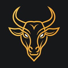 Golden Bull head logo icon vector line art illustration  design