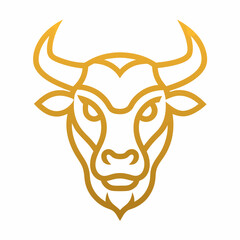 Golden Bull head logo icon vector line art illustration  design
