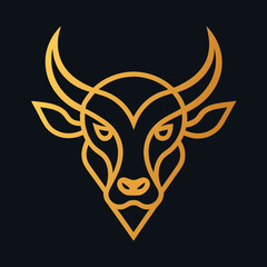 Golden Bull head logo icon vector line art illustration  design