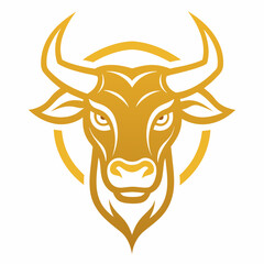 Golden Bull head logo icon vector line art illustration  design