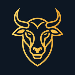 Golden Bull head logo icon vector line art illustration  design