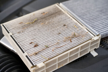 Dirty and clogged car cabin air filter