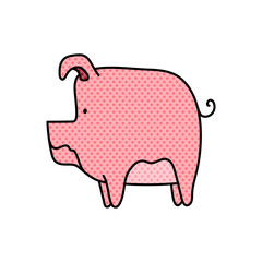 pig halftone hand drawn  color vector illustration