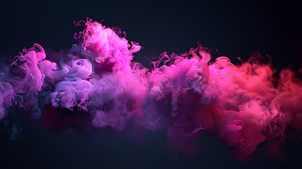 Fototapeta premium Vibrant Magenta and Pink Fluffy Pastel Ink Smoke Cloud on Black Background - Generative AI 