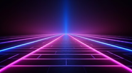 Fototapeta premium Neon 3d abstract cyber futuristic background with colored shapes on dark street studio