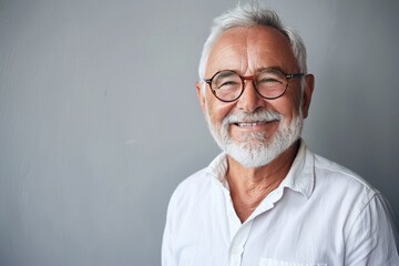 Fototapeta premium Elderly Man with Glasses Smiling Warmly in Close-Up Portrait