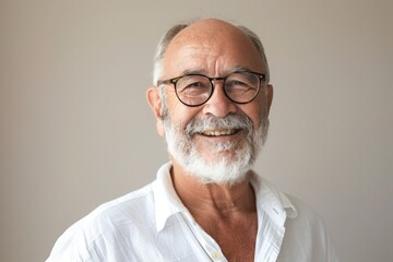 Fototapeta premium Elderly Man with Glasses Smiling Warmly in Close-Up Portrait