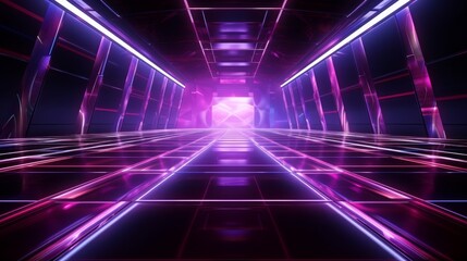 Cyber futuristic neon light 3d background with virtual reality elements and geometric shapes