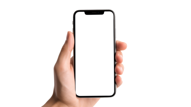 hand holding smart phone isolated on transparent background Remove png, Clipping Path, pen tool