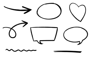 hand drawn speech bubbles, arrows and lines on transparent background, doodles 