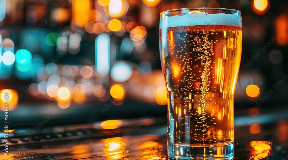 Wall mural glass of beer on a bar