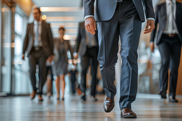 Obraz premium Leader guiding a group through a modern office, symbolizing guidance