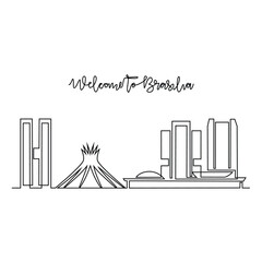 One continuous line drawing of Brasilia skyline vector illustration. Modern city in South America in simple linear style vector design concept. Big city in Brazil. Iconic architectural building