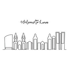 One continuous line drawing of Lima skyline vector illustration. Modern city in South America in simple linear style vector design concept. Big city in Peru. Iconic architectural building