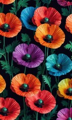 Obraz premium Colorful Poppy Flowers on Black Background.