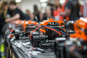Robotics teams showcasing their creations at a tech competition