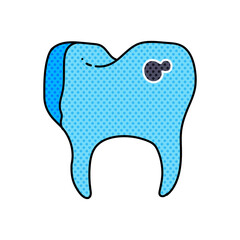 tooth with ache halftone hand drawn  color vector illustration
