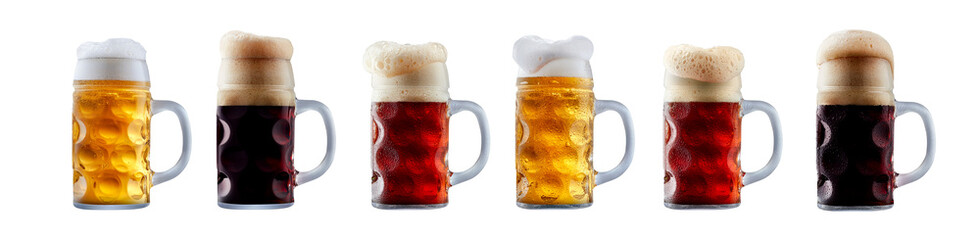 Set of beer cocktails with foam isolated on white background
