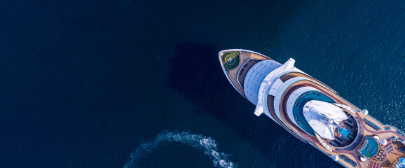 Aerial view beautiful luxury cruise ship on the ocean sea, Luxury cruise liner exclusive tourism...