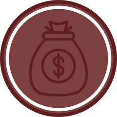 Money Bag Vector Line Double Circle Maroon