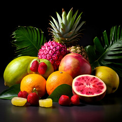 fruits on a black background