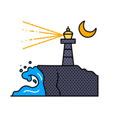 lighthouse halftone hand drawn  color vector illustration
