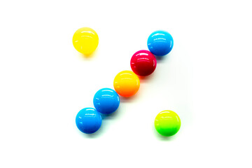  Math Symbol multicolored rainbow candies isolated on white background. alphabet and numbers