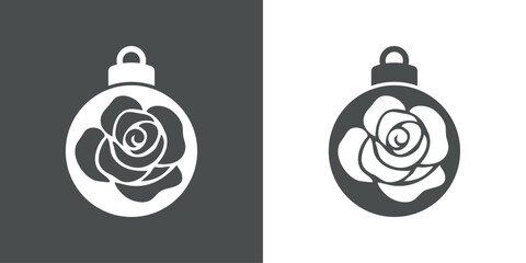 Tiempo de Navidad. Logo con silueta de bola de navidad con flor rosa para tarjetas y felicitaciones