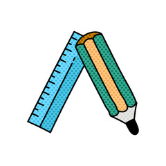 pencil and ruler halftone hand drawn  color vector illustration
