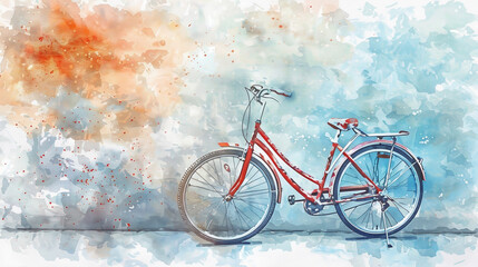 Obraz premium A red bicycle is parked on the sidewalk