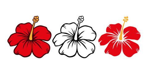 Logo vacaciones en Hawái. Grupo de flores de hibisco con línea exterior y relleno © teracreonte