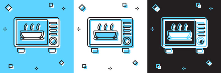 Set Microwave oven icon isolated on blue and white, black background. Home appliances icon. Vector