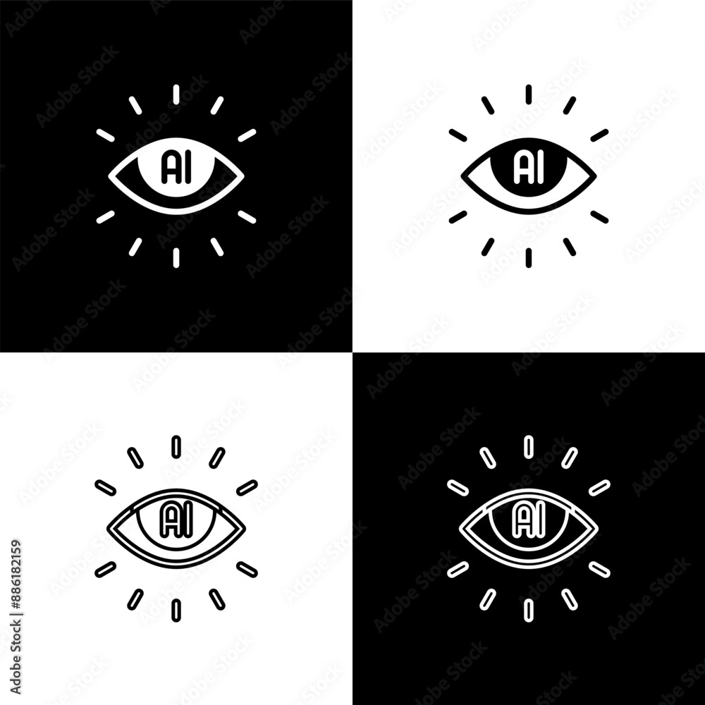 Poster set artificial intelligence ai icon isolated on black and white background. machine learning, cloud 