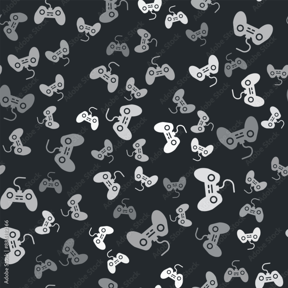Poster grey gamepad icon isolated seamless pattern on black background. game controller. vector