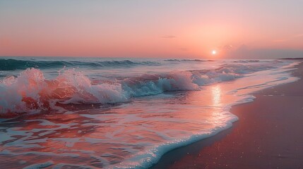 Naklejka premium serene beach at sunset with waves