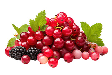 A Summer Bounty of Red Currants and Blackberries on a White or Clear Surface PNG Transparent Background.