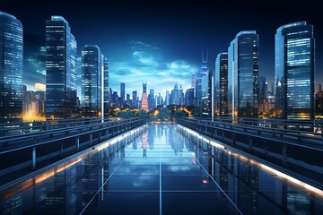 Obraz premium modern city at night,shanghai,china.3d rendering