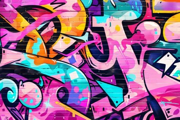 Design a background that evokes the dynamic patterns and colors of urban street art, complete with graffiti tags, splashes of paint, and abstract design elements