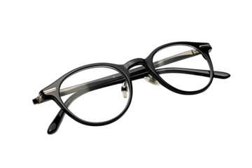 A Pair of Black Round Eyeglasses, Isolated on a White Background on a White or Clear Surface PNG Transparent Background.