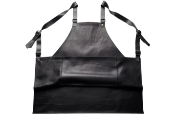 A Timeless Black Leather Apron, Ready for Any Culinary Adventure on a White or Clear Surface PNG Transparent Background.
