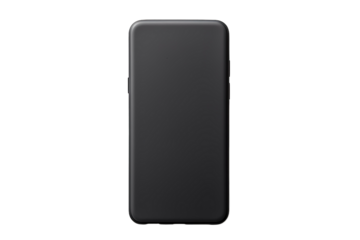 A Sleek Black Smartphone Resting Against a Pure White Background on a White or Clear Surface PNG Transparent Background.