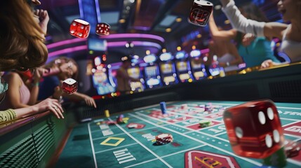 Naklejka premium Craps Table Excitement A lively craps table with player