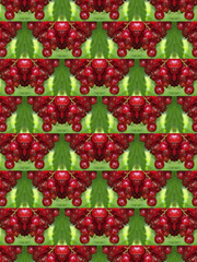 Summer red berries and green color Mandala Flower ornament banner Textured background. Ornate illustration.
