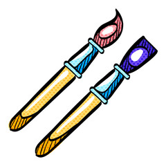 Paint brushes halftone icon hand drawn color vector illustration